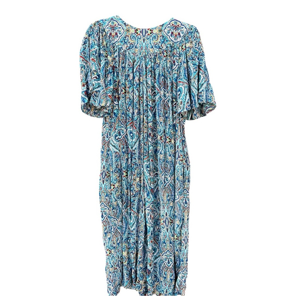 Go Softly teal paisley patio dress made of 100% rayon size medium boho mumu